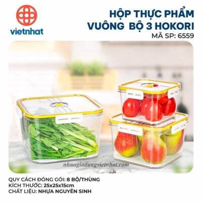 HỘP THỰC PHẨM VUÔNG BỘ 3 HOKORI