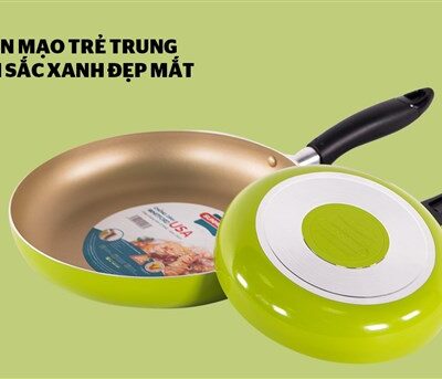 Cặp chảo nhôm trơn cạn SUNHOUSE Phi 18 + 24 (Xanh - Sampanh)